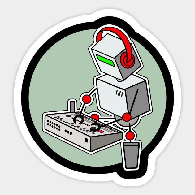 Cute Robot Musician Playing With Drum Machine Sticker by Atomic Malibu